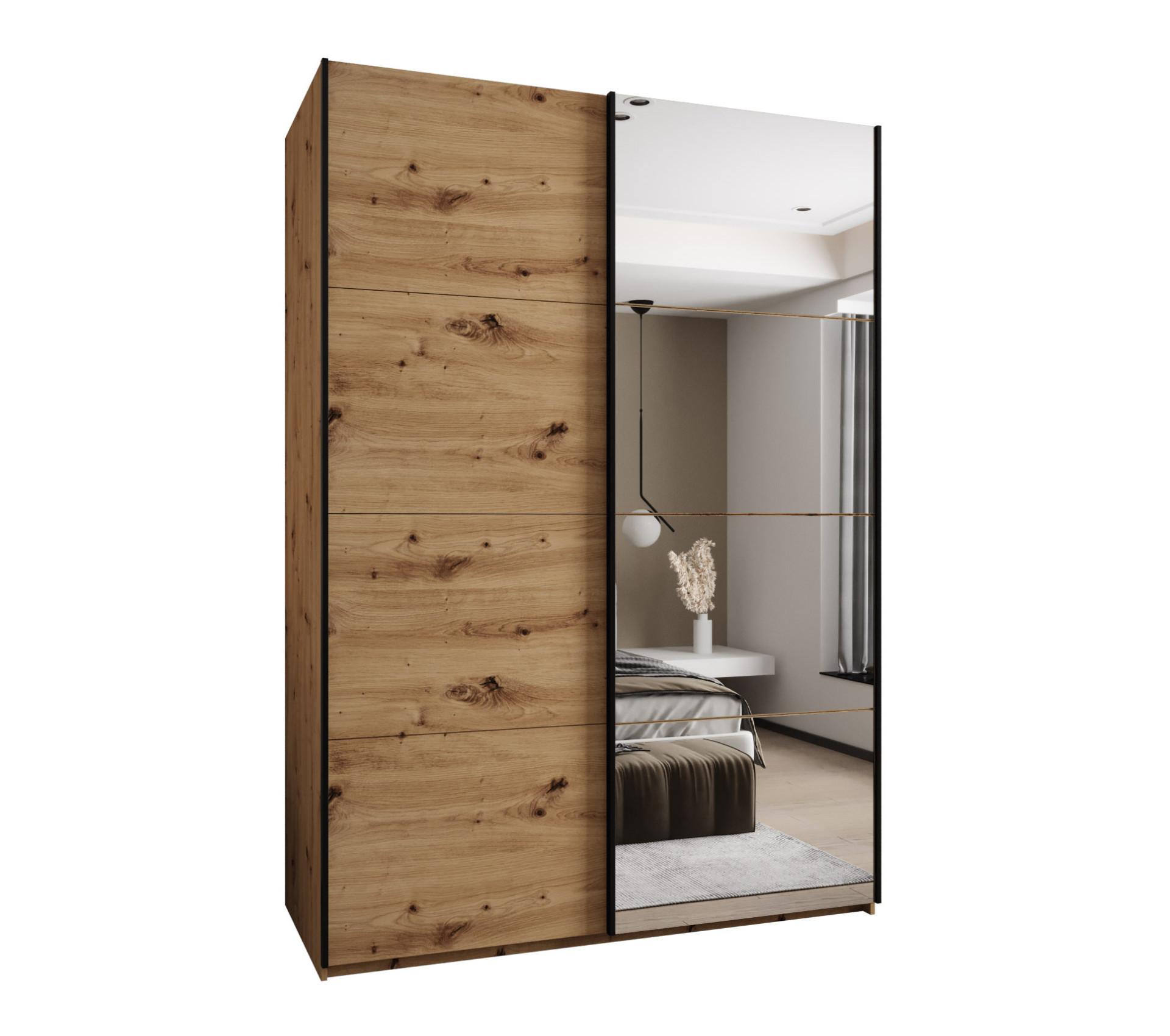 SCHWEBETÜRENSCHRANK 245,5/180/64 2-türig - Schwarz/Eiche Artisan, Holz/Metall (180/245/64cm) - Abiks Möbel