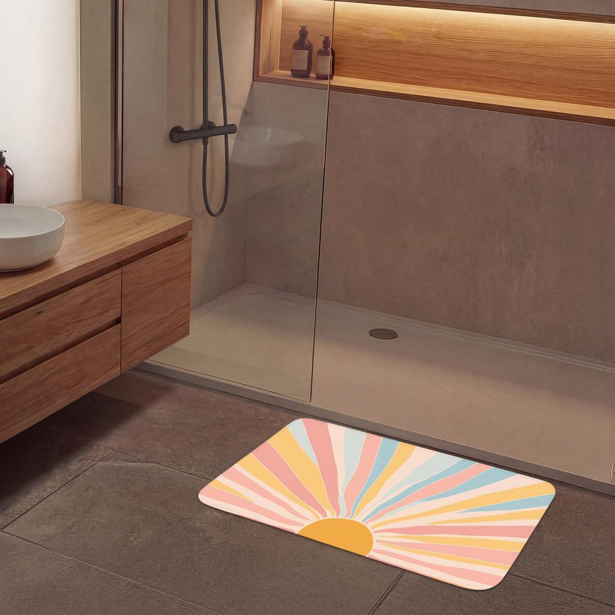 BADEMATTE Illustration - Sonne - Pastellfarben 90x60 cm - Pastellblau, Textil (90/60cm) - OnlyWow