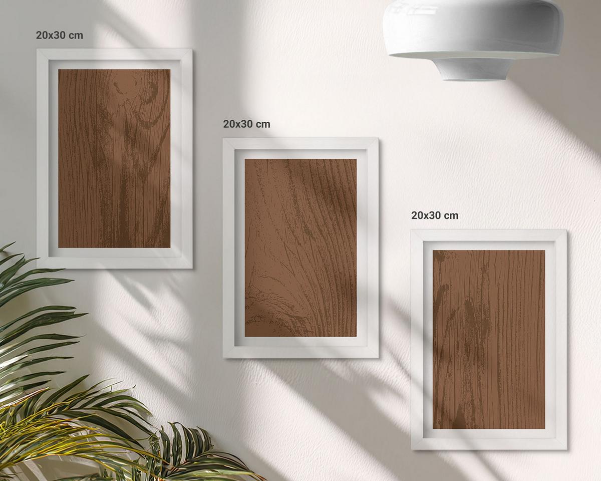 BILDER SET 3er Set - 20x30 cm Weißer Rahmen - Holzstruktur, Rinde, Minimalismus - Weiß, Kunststoff (20/30cm) - TULUP