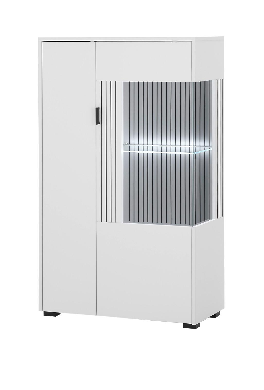 VITRINE weiß matt, Highboard 75 x 125 cm mit Soft-Close - Schwarz/Weiß, Glas/Holzwerkstoff (75/125/38cm) - Furn.Design