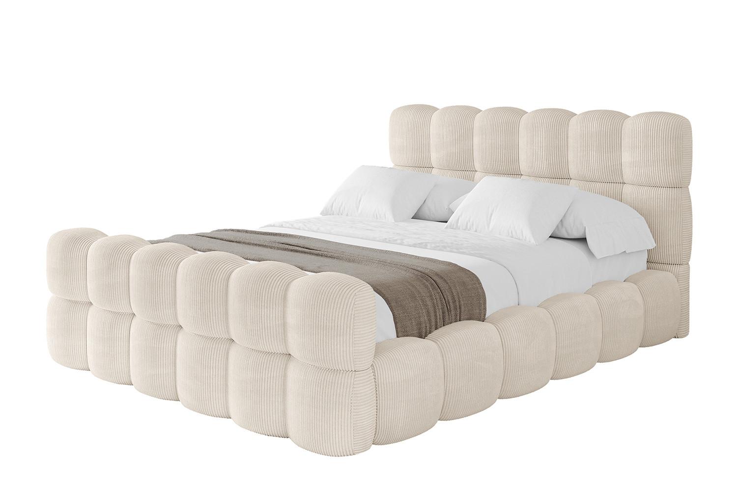 POLSTERBETT mit Bettkasten, Fußteil und Lattenrost, Bett mit Matratze H3/H4 - LEYA-Z 140x200 Beige - Creme, Holzwerkstoff/Textil (140/200cm) - ALTDECOR
