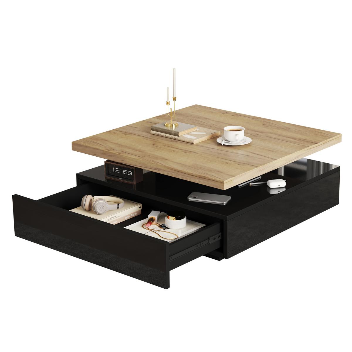 COUCHTISCH 70x70 cm Hochglanz mit 360° drehbar - Eichefarben, Holzwerkstoff (70/70/36cm) - Urban Meuble