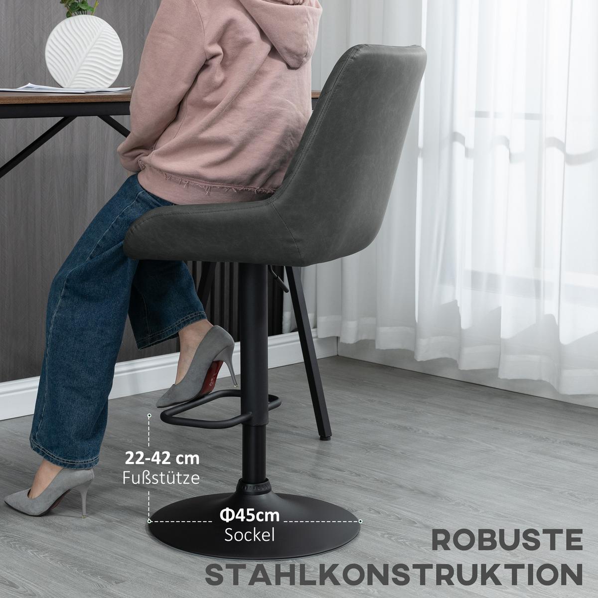 2ER-SET Barhocker Barstuhl höhenverstellbar Tresenstuhl mit Fußstütze Dunkelgrau - Dunkelgrau, Kunststoff (59/117/51cm) - HOMCOM