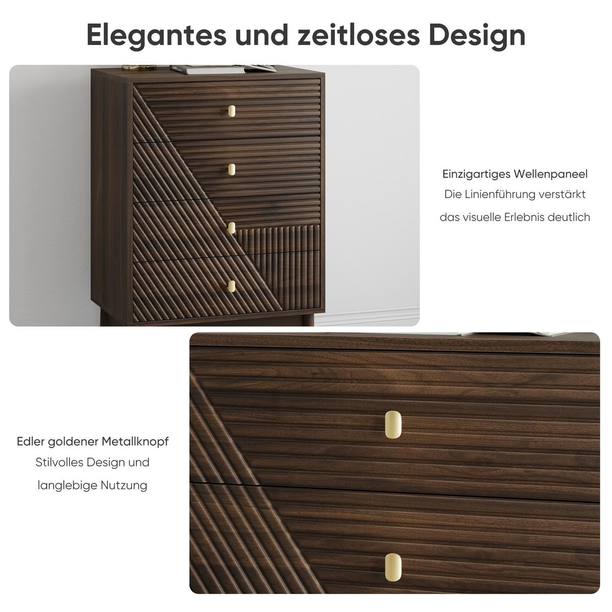 SIDEBOARD 60 cm Walnuss – Schubladenschrank mit 4 Schubladen & Massivholzbeinen Modern - Walnussfarben/Braun, Holzwerkstoff (60/90/40cm) - Urban Meuble