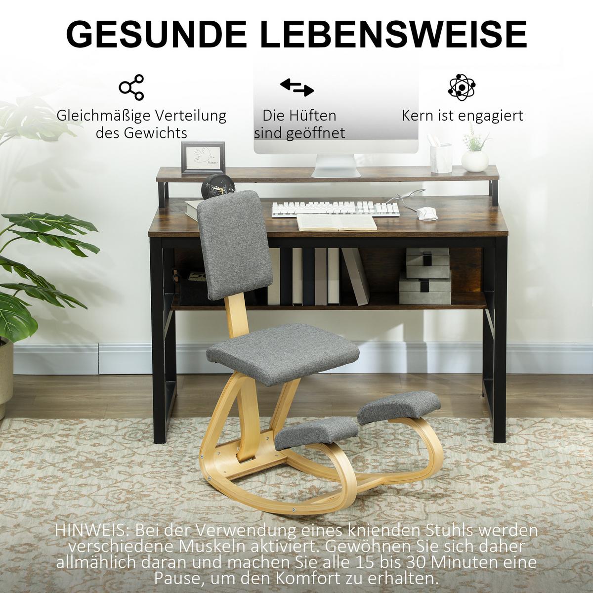 KNIESTUHL Ergonomisch Kniehocker Grau - Grau, Holz/Textil (51/93/84cm) - HOMCOM