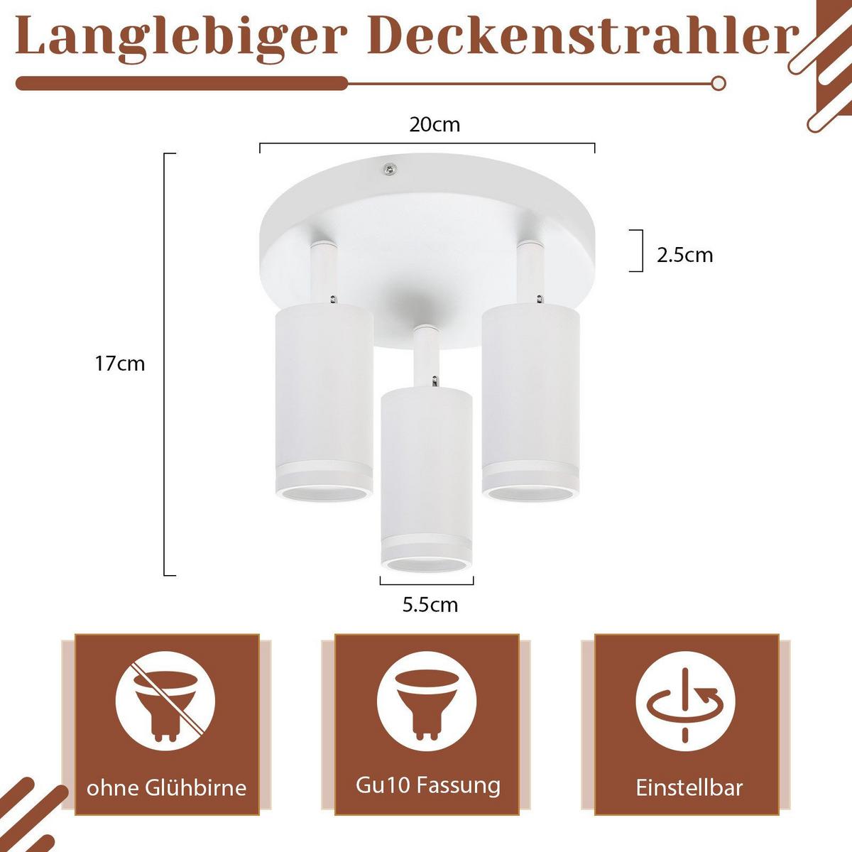DECKENSTRAHLER Hubert 3-flammig 20/20/17 cm - Weiß, Metall (20/20/17cm) - Nettlife