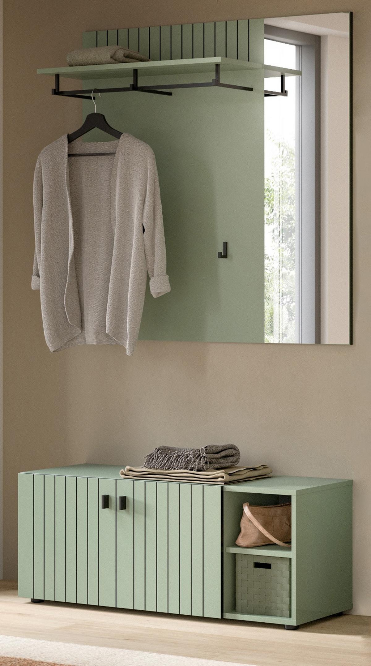 GARDEROBE-SET grün 2-teilig 106 cm, Garderobenkombination mit Rillen-Optik - Schwarz/Grün, Glas/Holzwerkstoff (106/192/37cm) - Inn.Furn
