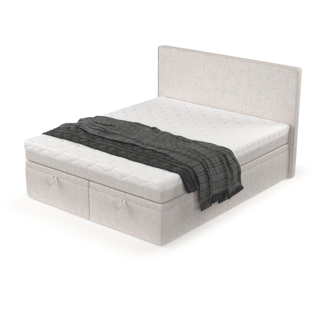 BOXBETT Zalla 160/200 cm Hellbeige im Neve Stoff - Sandfarben/Schwarz, Holz/Holzwerkstoff (160/200cm) - AltaBeds