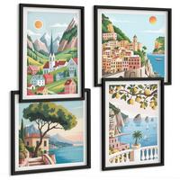 BILDER SET 4er Set - 50x50 cm & 40x60 cm Schwarzer Rahmen - Meereslandschaften, Zitrusfrüchte - Schwarz, Kunststoff (50/50cm) - TULUP