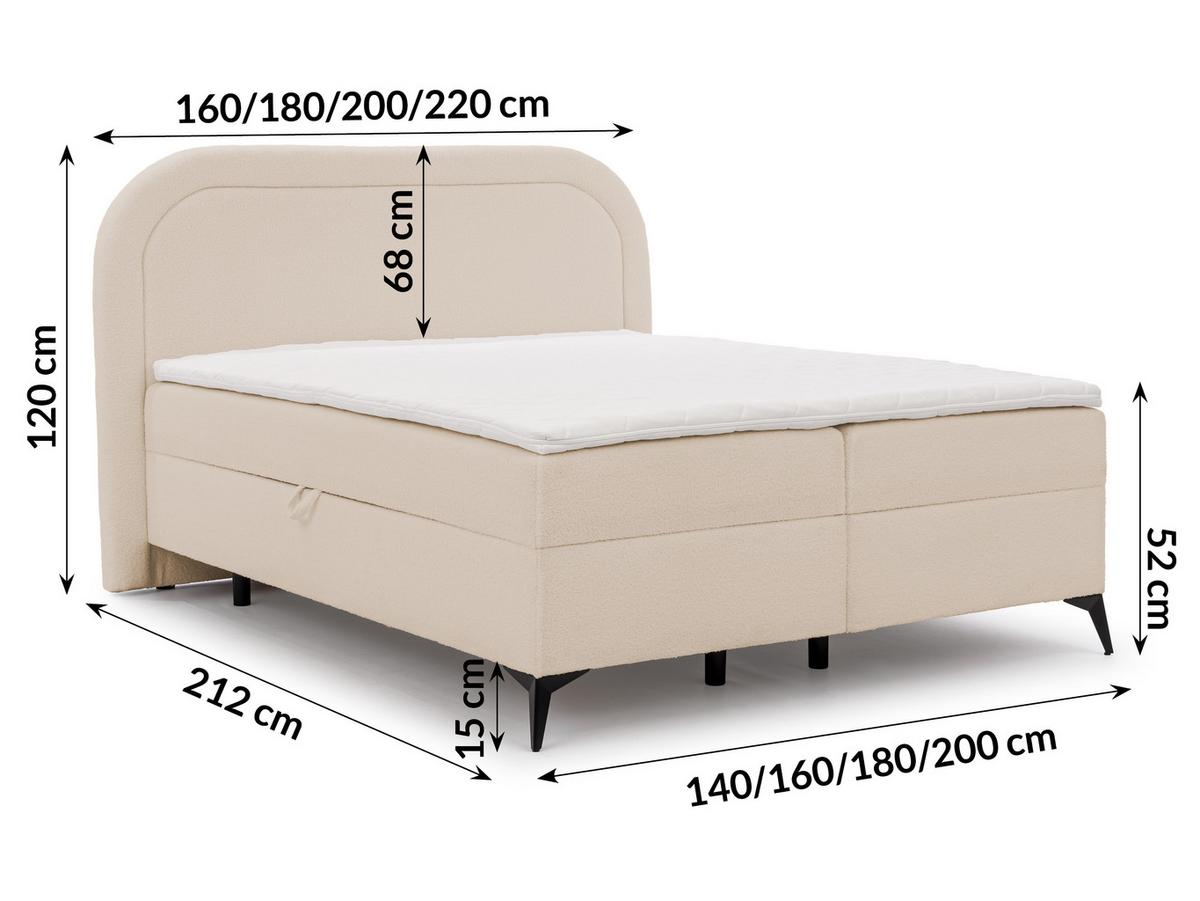 BOXBETT Sonna 180/200 cm Hellbeige Bouclé-Stoff mit abgerundetem Kopfteil und mit schwarzen Metallfüßen - Beige/Schwarz, Holz/Textil (180/200cm) - S-Style Möbel