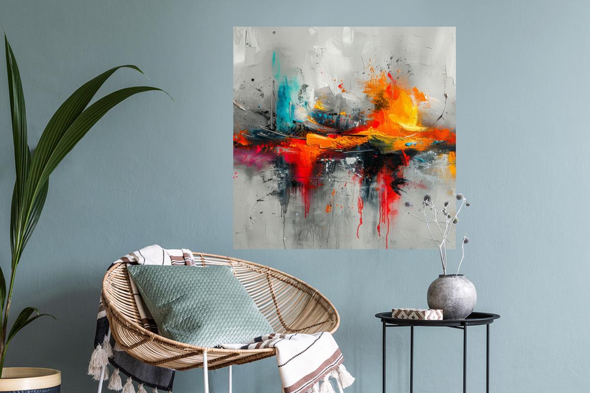 WANDTATTOO Moderne Kunst - Orange - Grau - Abstrakt Wanddeko 50x50 cm - Hellgrau, Kunststoff (50/50/0.1cm) - MuchoWow