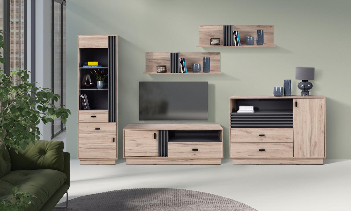 KOMMODE PUNTO 120/85/40cm mit 2 Schubladen 1 Türen Eichefarben - Eichefarben, Holzwerkstoff (120/85/40cm) - MASSENO