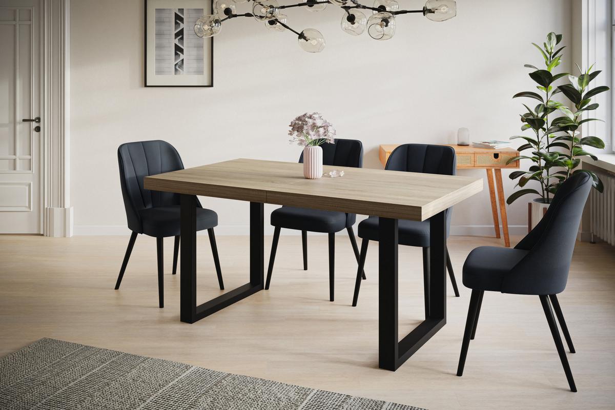 INDUSTRIELLER Esszimmertisch LOFT-U, ausziehbarer Tisch, Größe: 180-280X90X77 cm, Wohnzimmertisch Farbe: SONOMA, mit Metallbeinen in Farbe Schwarz - Schwarz/Sonoma Eiche, Holzwerkstoff (180/90/77cm) - Alpi-Möbel