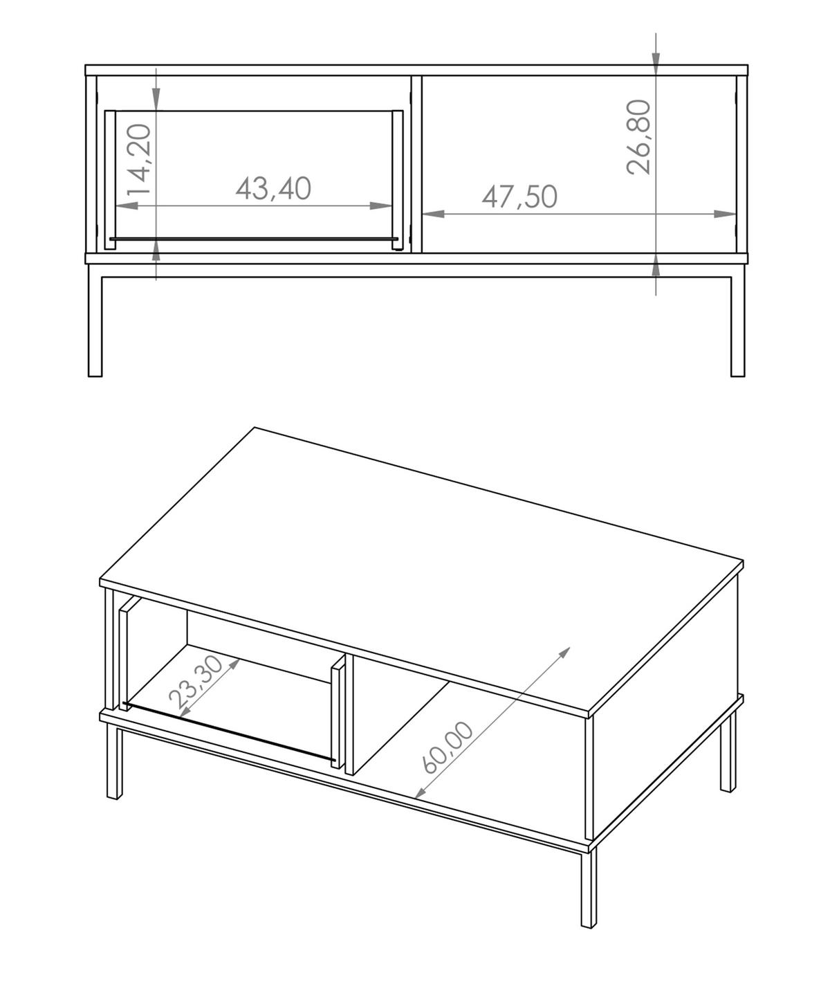 COUCHTISCH Queba 1S Hellbraun 100/47/60 cm – Sofatisch hellbraun Holzoptik - Hellbraun/Schwarz, Holzwerkstoff (60/100/47cm) - AX Living