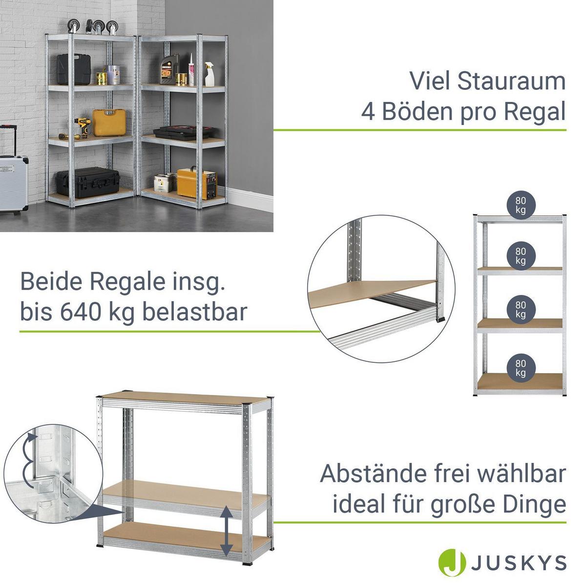 LAGERREGAL Easy verzinkt 160x80x40 cm (2er-Set) - Silberfarben, Metall (80/160/40cm) - Juskys