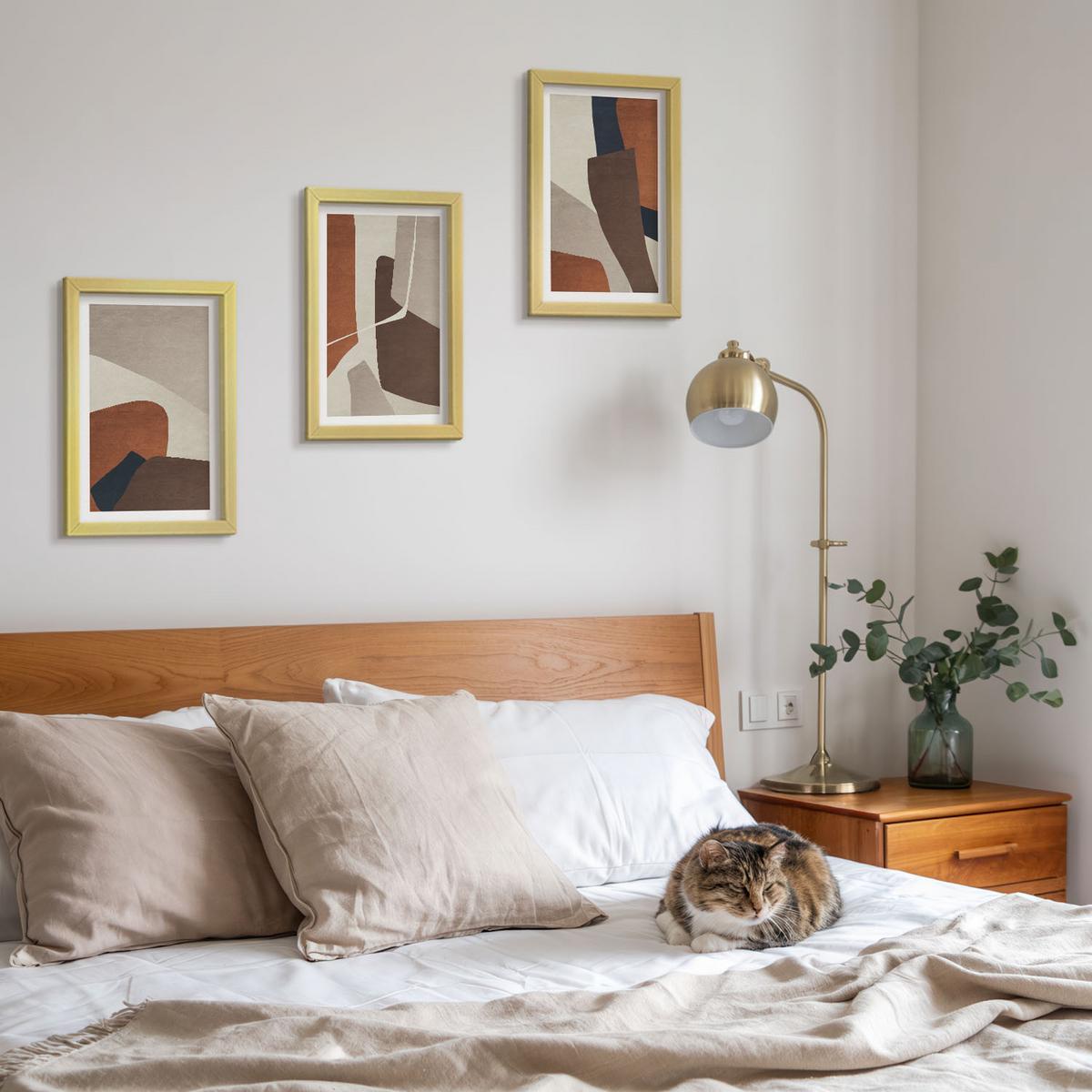 BILDER SET 3er Set - 20x30 cm Goldrahmen - Abstrakte moderne Strukturen - Goldfarben, Kunststoff (20/30cm) - TULUP
