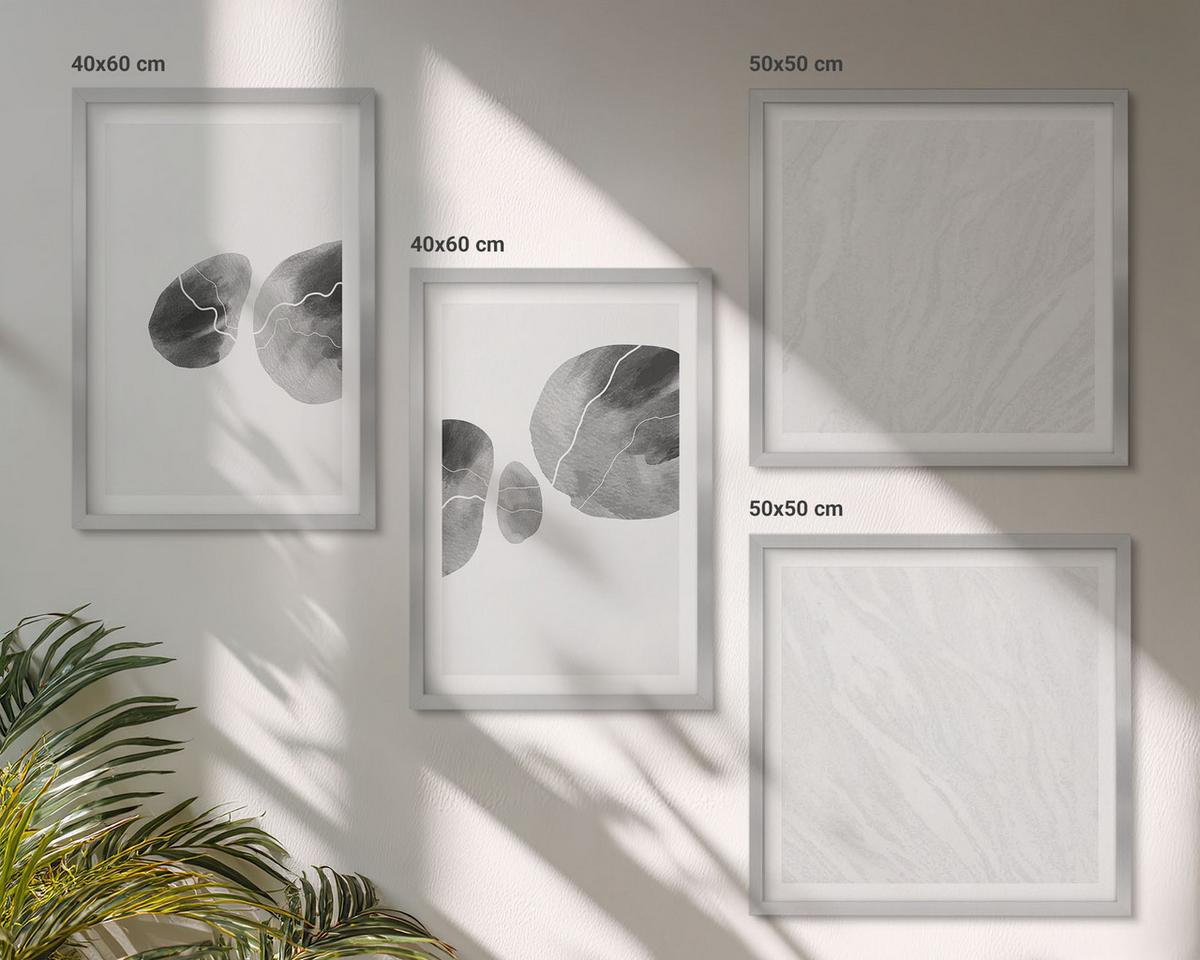 BILDER SET 4er Set - 50x50 cm & 40x60 cm Silberner Rahmen - Abstrakte Kunst, Farbspritzer - Silberfarben, Kunststoff (50/50cm) - TULUP