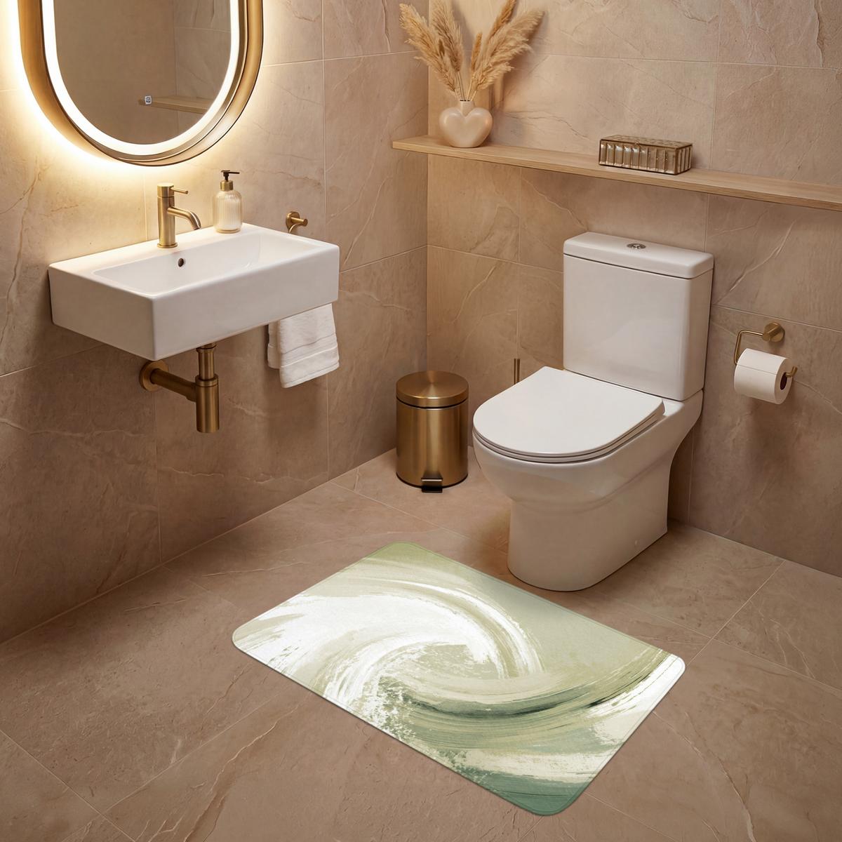 WC-VORLEGER Abstrakt - Pinselstriche - Wellen - Grün Toilettenteppich 80x50 cm - Mintgrün, Textil (80/1cm) - OnlyWow