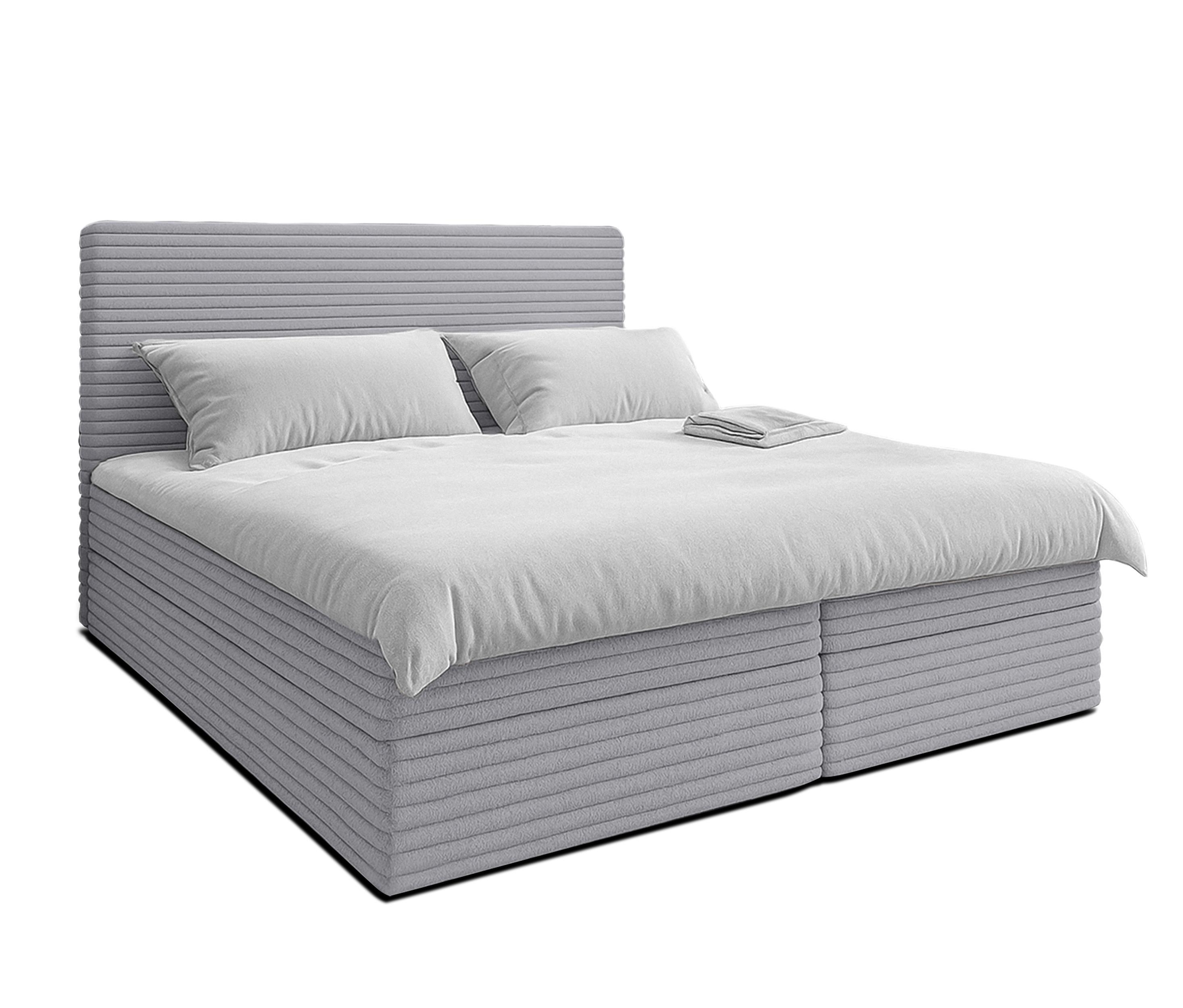 BOXBETT SEVDAYLA 180x200 cm mit Bettkasten und Matratze - Hellgrau + TOPPER - Hellgrau/Schwarz, Holz/Holzwerkstoff (180/200cm) - AX Living
