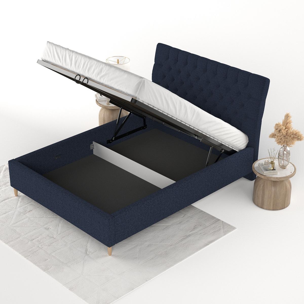 POLSTERBETT Lira 120/200 cm Marineblau im Riva Stoff - Naturfarben/Dunkelblau, Holz/Holzwerkstoff (120/200cm) - AltaBeds