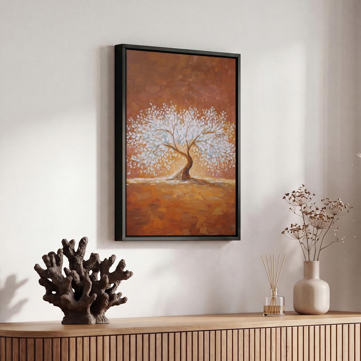 LEINWAND Bilder mit Rahmen - Abstrakt - Baum - Weiß - Blätter - 20x30 - Braun, Textil (20/30cm) - MuchoWow