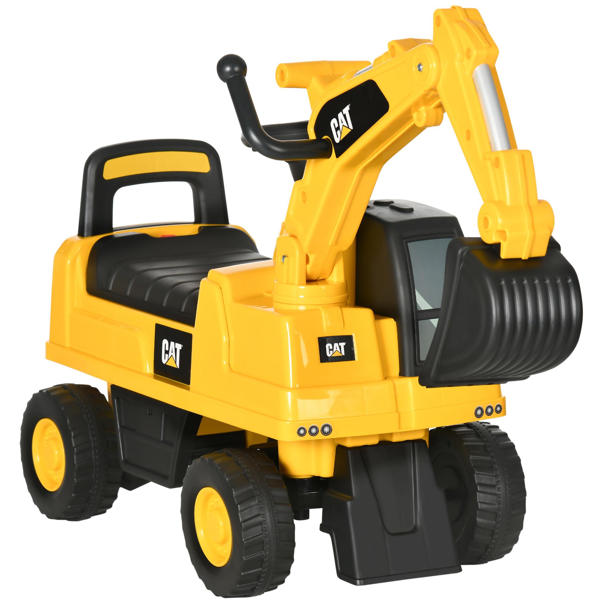 SITZBAGGER, Rutscherfahrzeug mit steuerbarer Schaufel, Aufsitzbagger, Rutschauto - Gelb, Kunststoff (85/27.5/47.5cm) - HOMCOM