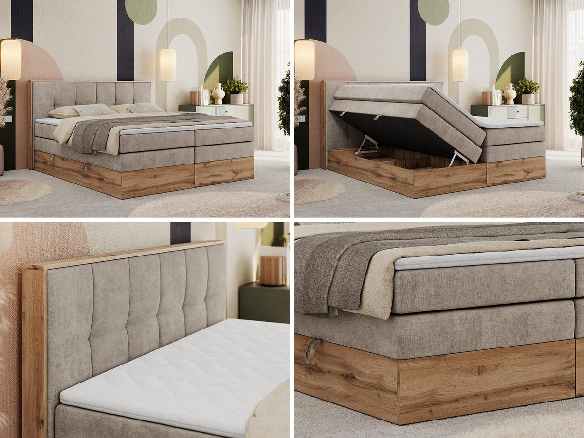BOXSPRINGBETT ALBERO 1 KING 180/200 Beige Strukture - H3 - Beige, Holz/Textil (180/200cm) - MKS