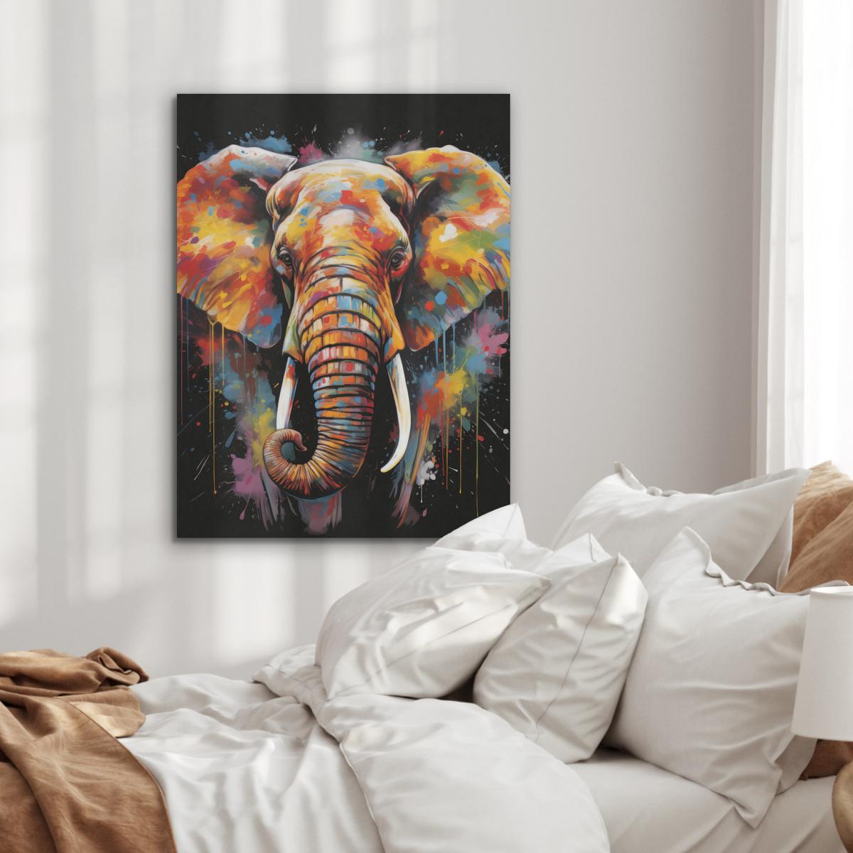 AKUSTIKBILD Elefant - Graffiti - Schwarz - Tiere - Farben Wandbilder 60x80 cm - Schwarz, Kunststoff (60/80/0.9cm) - MuchoWow