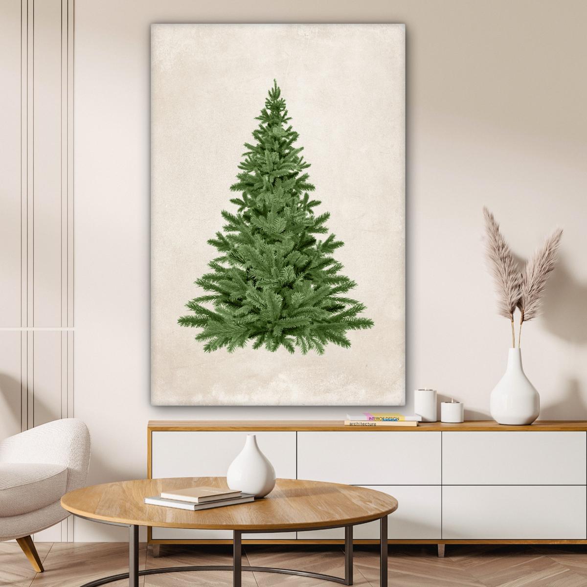 LEINWANDBILD Weihnachtsbaum - Grün - Weihnachten - Feiertage Deko Groß 90x140 cm - Olivgrün, Textil (90/140cm) - MuchoWow
