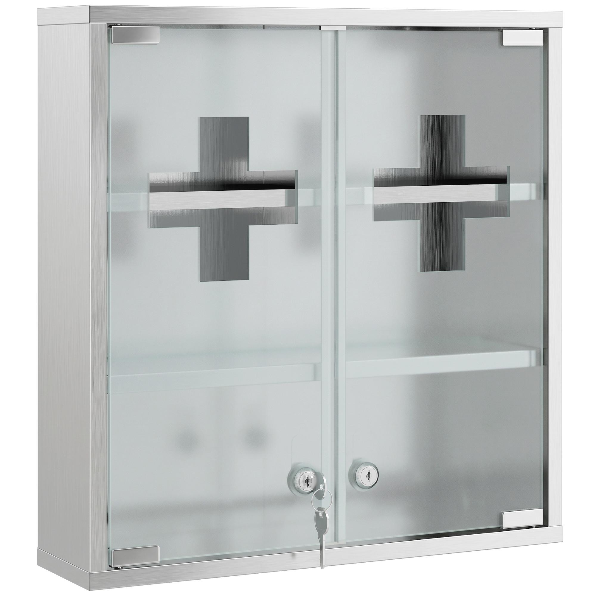 MEDIZINSCHRANK Edelstahl 430 gehärtetes Glas Silber - Silberfarben, Metall (12/48/46cm) - HOMCOM