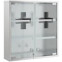 MEDIZINSCHRANK Edelstahl 430 gehärtetes Glas Silber - Silberfarben, Metall (12/48/46cm) - HOMCOM