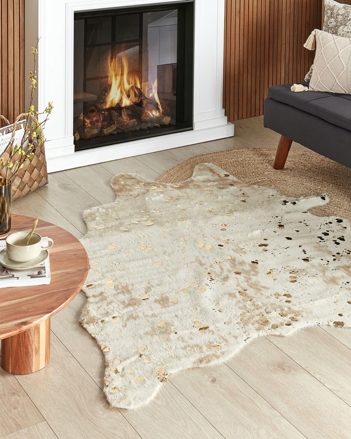 KUHFELL-TEPPICH Bogong Hellbeige 170/130 cm - Beige/Goldfarben, Textil (130/170cm) - Beliani