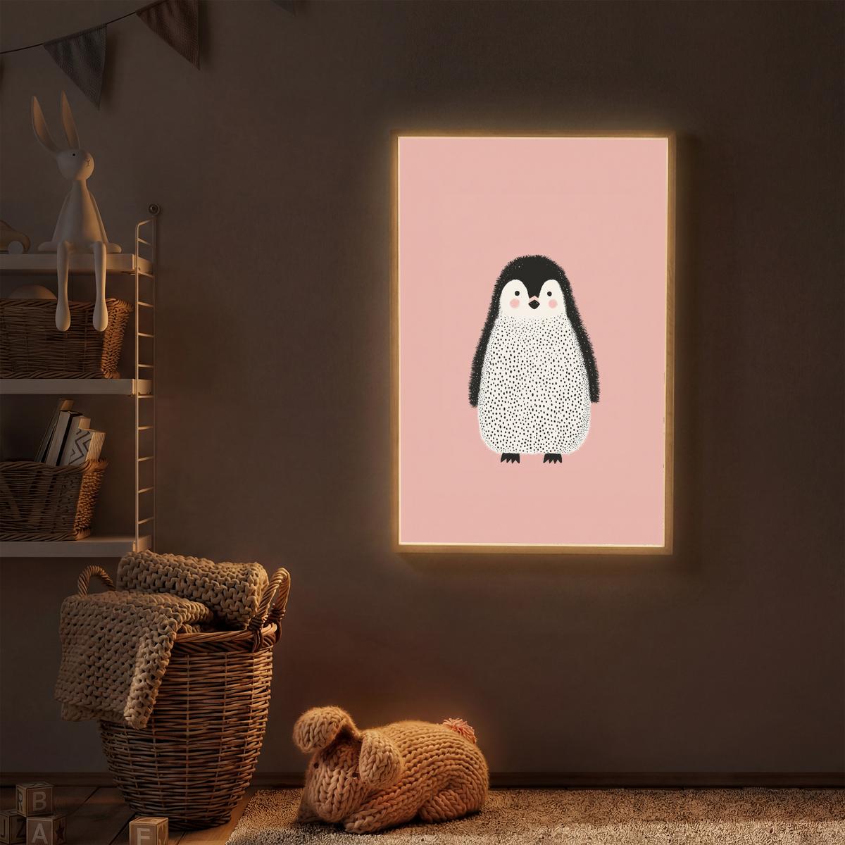 WANDLEUCHTE MIT AKKU Pinguin - Punkte - Minimalistisch - Rosa 60x90 cm - Rosa, Holzwerkstoff (60/90/8cm) - OnlyWow