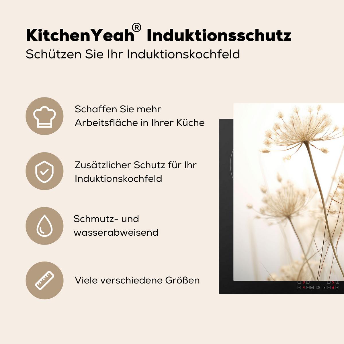 HERDABDECKPLATTE Blumen - Weiß - Sonnenlicht Herdabdeckung Induktionsfeld 70x52 cm - Ecru, Kunststoff (70/52/0.2cm) - MuchoWow