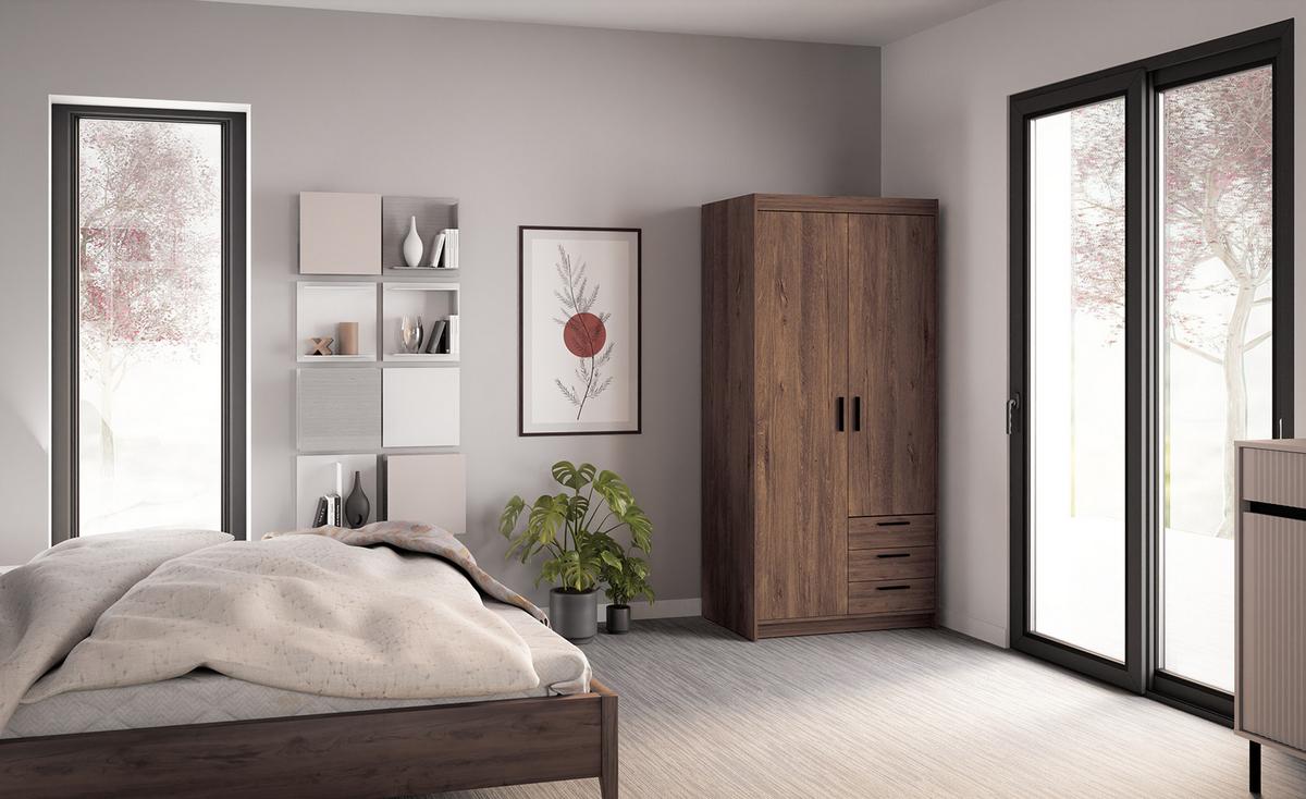 KLEIDERSCHRANK Storicos Eiche Lefkas 89,7/190,5/53 cm - 2T3S Modern mit Schubladen - Braun, Holzwerkstoff/Kunststoff (89.8/190.5/53cm) - AX Living