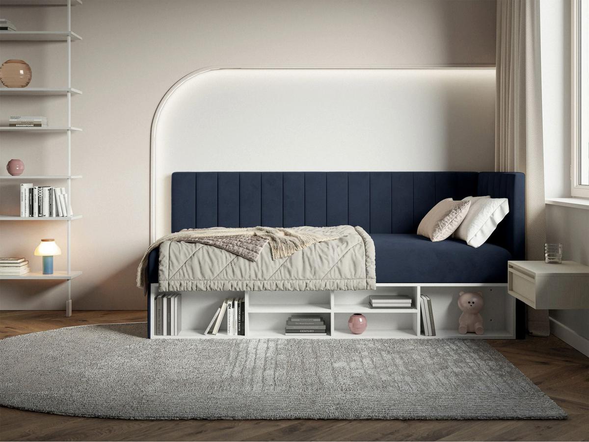 JUGENDBETT Ventrio Dunkelblau Easy-Clean-Samtbezug 90x200 cm - Graphitfarben, Holz/Textil (90/200cm) - Selsey