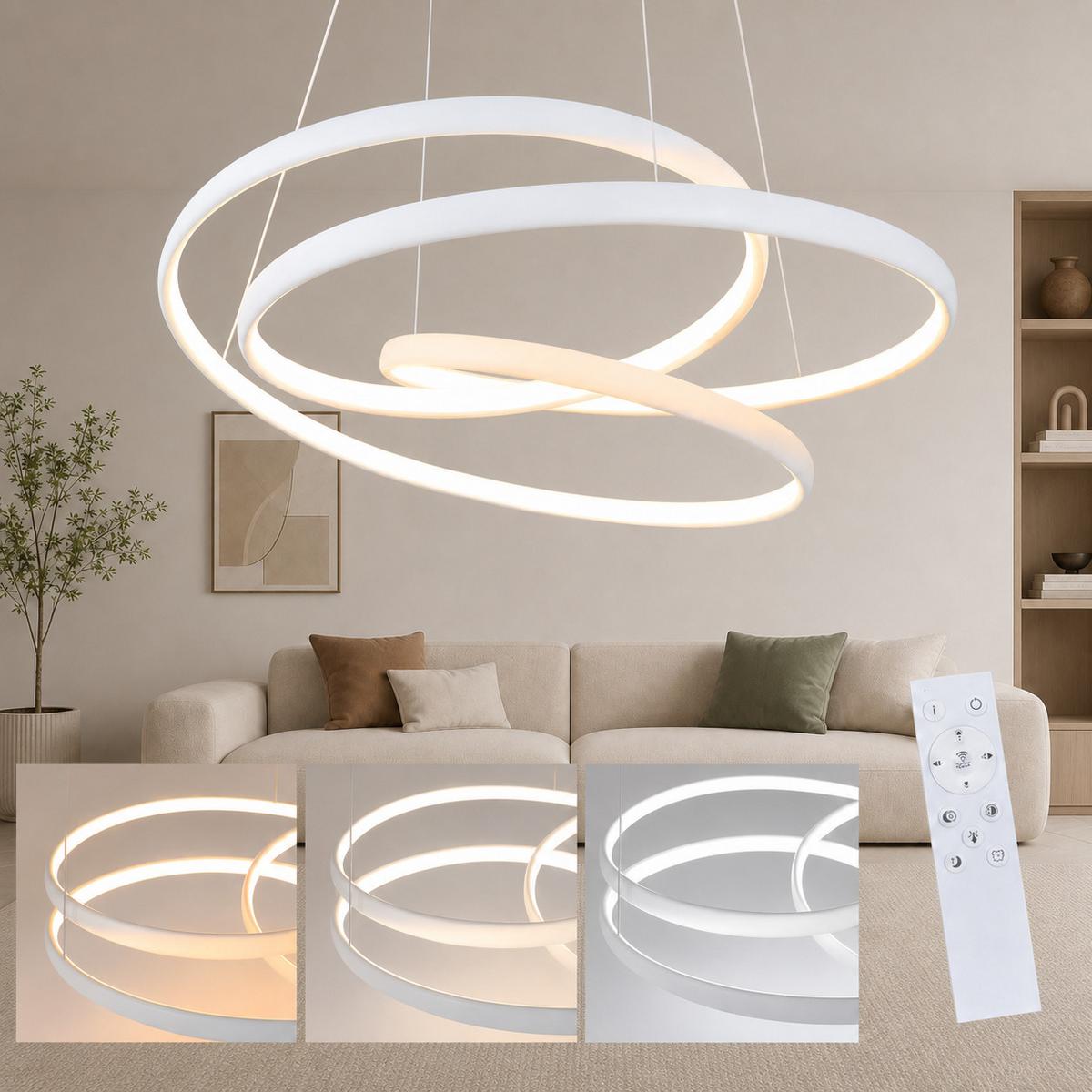 LED-PENDELLEUCHTE Elowynne 50/50/150 cm - Weiß, Metall (50/50/150cm) - ZMH