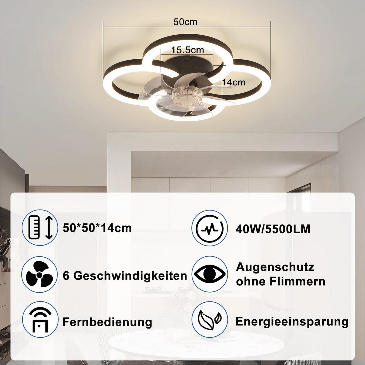 DECKENVENTILATOR BRIGITTE Ⅲ 50/2/14 cm - Schwarz, Kunststoff (50/50/14cm) - Nettlife