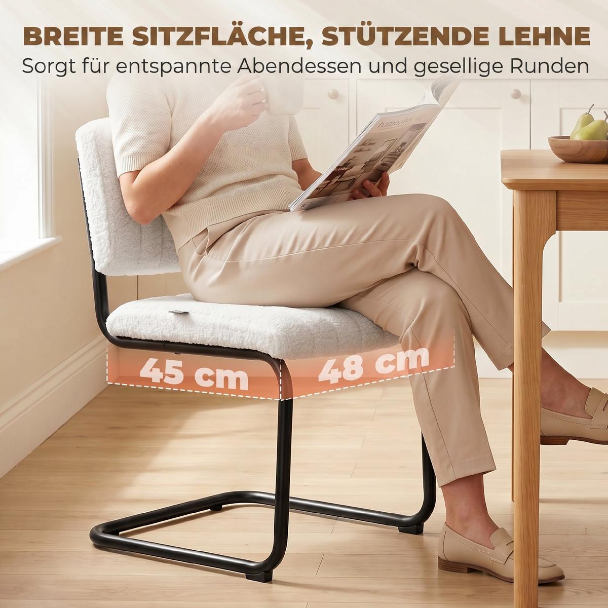 ESSZIMMERSTÜHLE 2er Set Polyester Cremeweiß - Creme/Schwarz, Textil/Metall (48/76/55cm) - HOMCOM