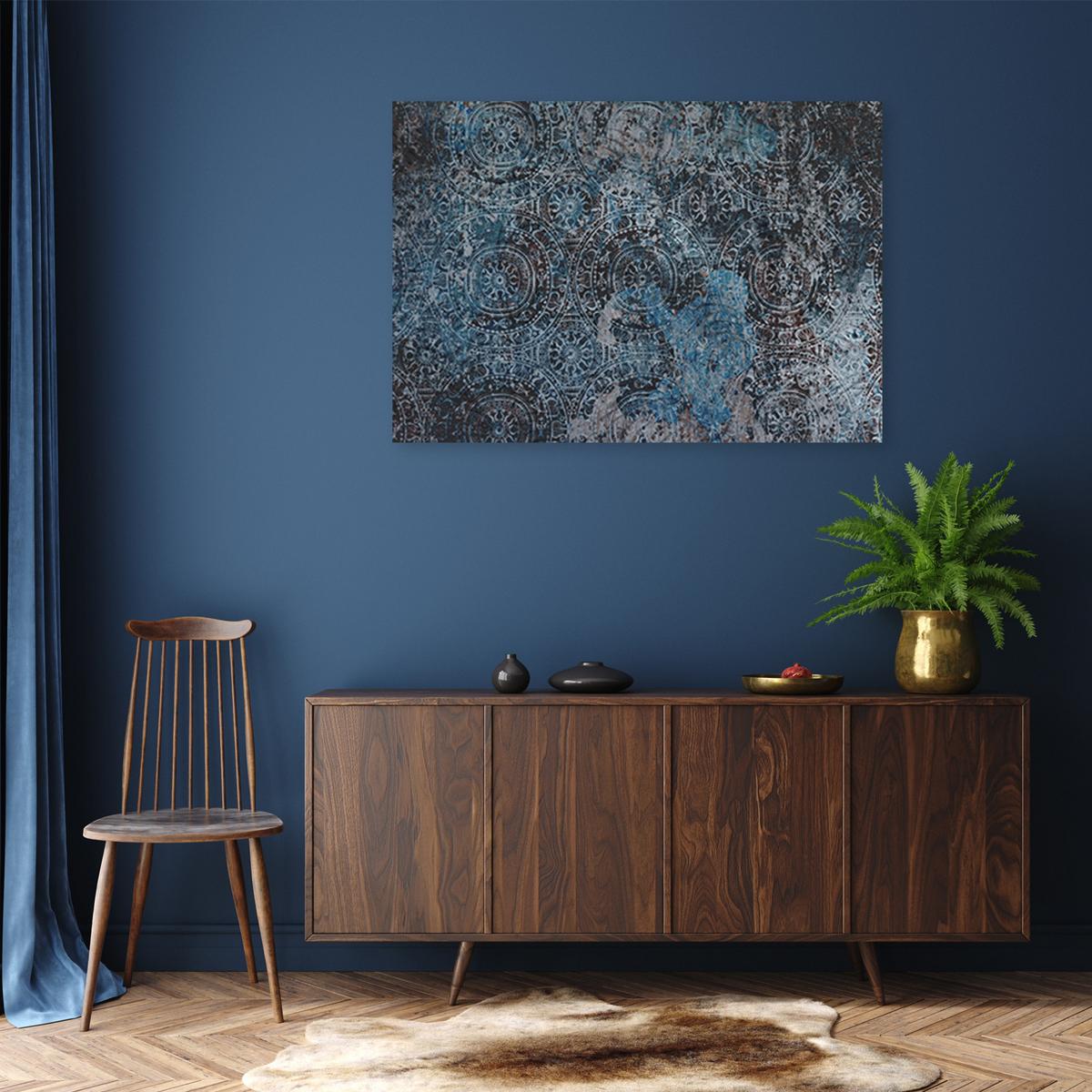 WANDBILD vintage oriental mandala - Blau, Textil (60/40cm) - Feeby