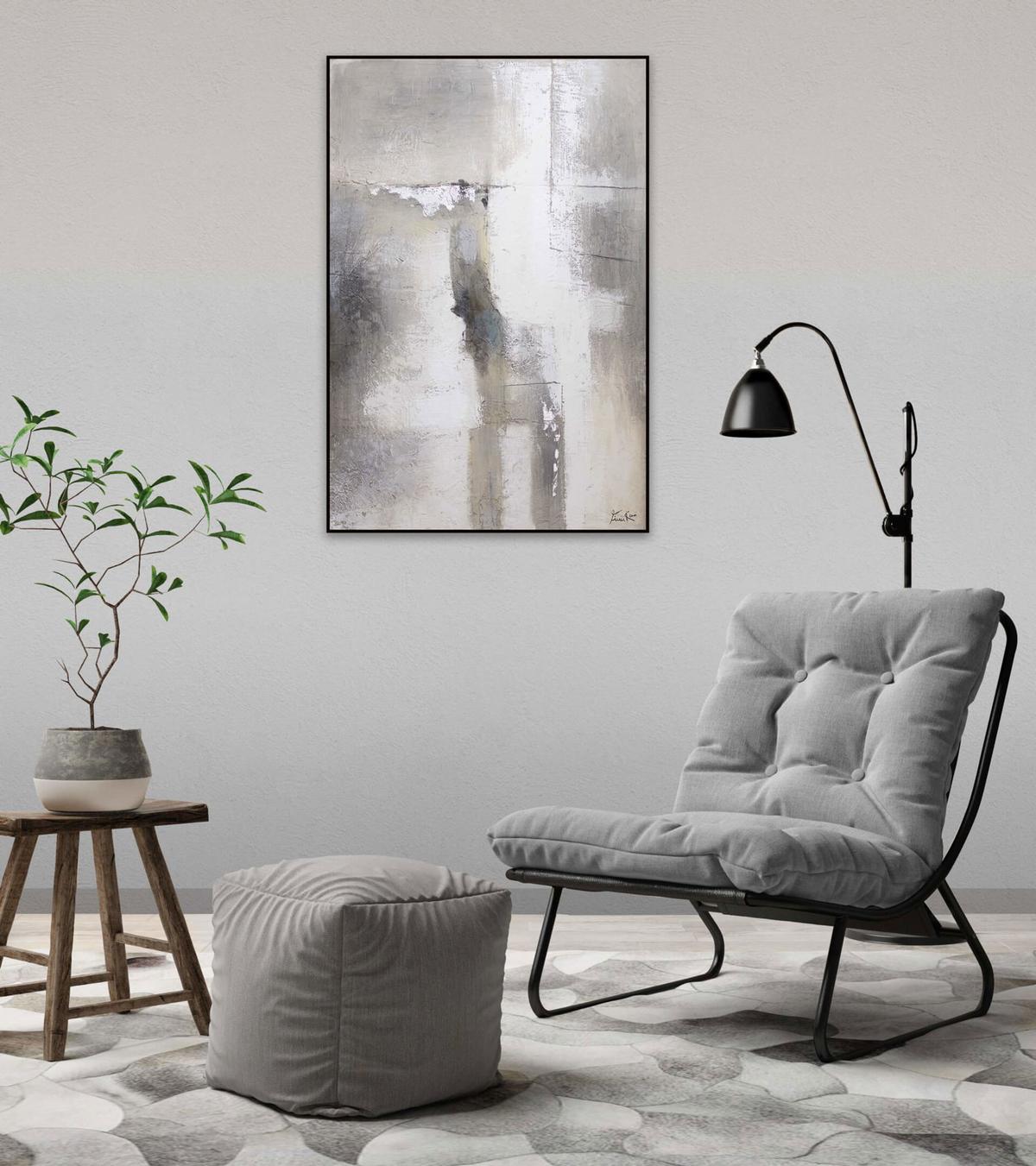 ACRYLBILD HANDGEMALT 90/60 cm - Beige/Grau, Holz/Textil (90/60cm) - KUNSTLOFT