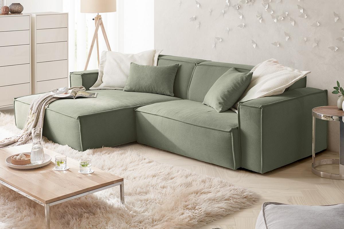 ECKSOFA SAMU Hellgrün Cord - Schwarz/Hellgrün, Textil (276/168cm) - KAWOLA