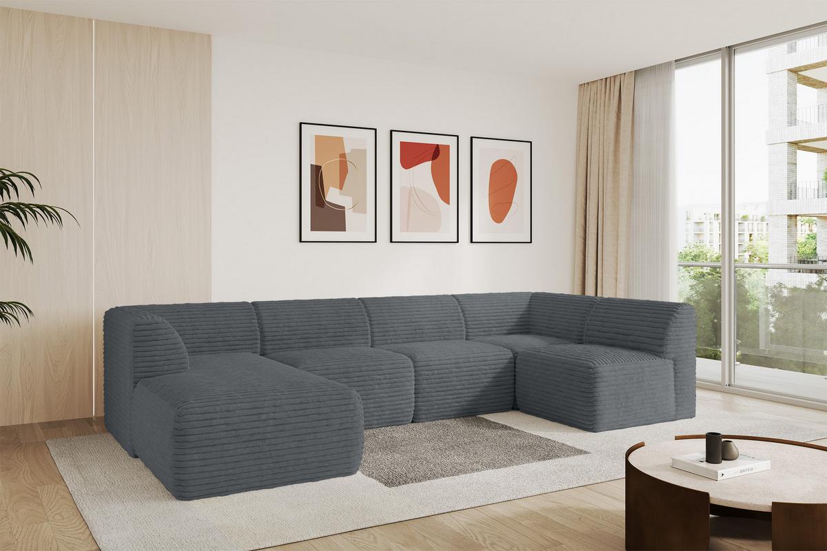WOHNLANDSCHAFT Ottomane Links MOVO-L 345x180x78 cm Dunkelgrau Cord - Alufarben, Holzwerkstoff/Kunststoff (345/78/180cm) - ALTDECOR