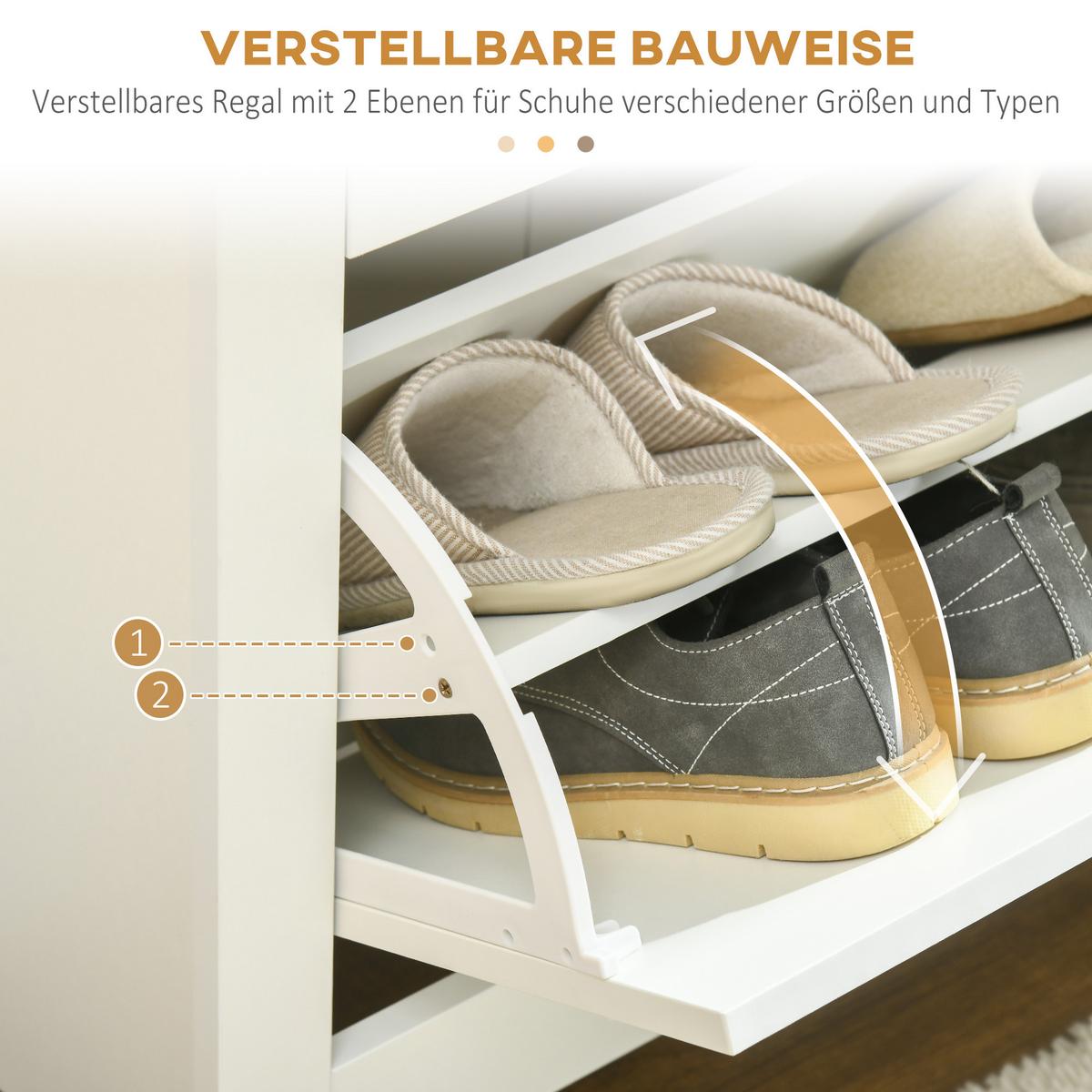 SCHUHSCHRANK Schuhregal mit Schublade Schuhständer für 18 Paar Schuhe Weiß+Natur - Weiß/Naturfarben, Holzwerkstoff/Kunststoff (26/112/72cm) - HOMCOM