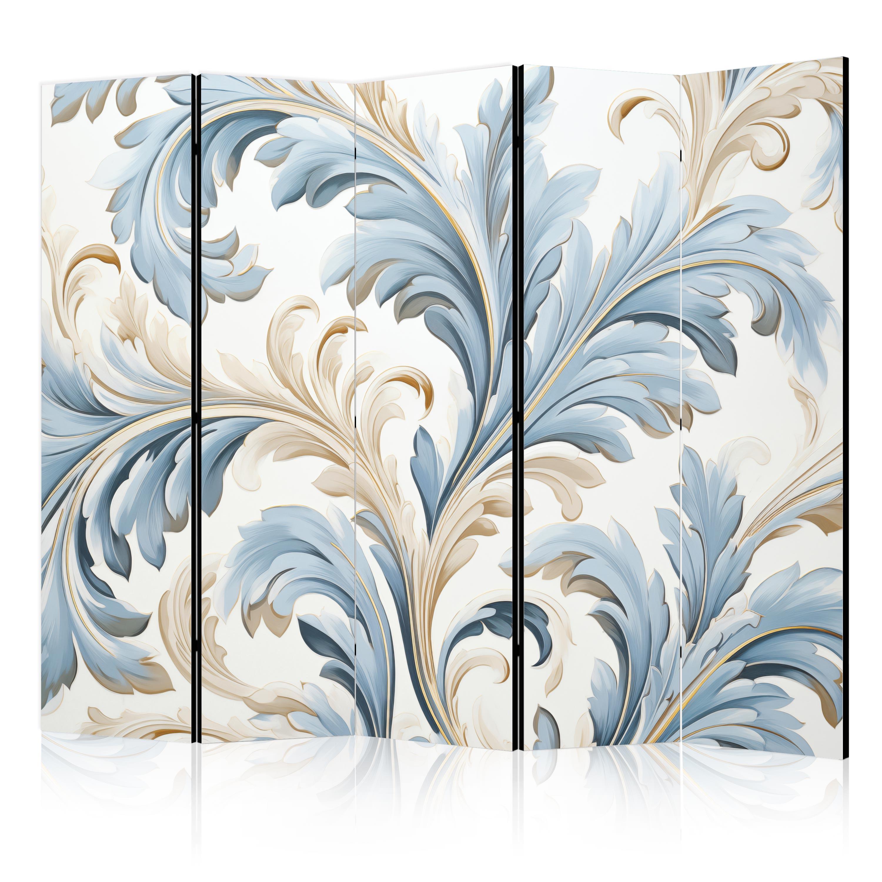 PARAVENT 5-tlg 225x172 cm Barocke Ornamente - Blau, Holz/Textil (225/172/3cm) - Muralo