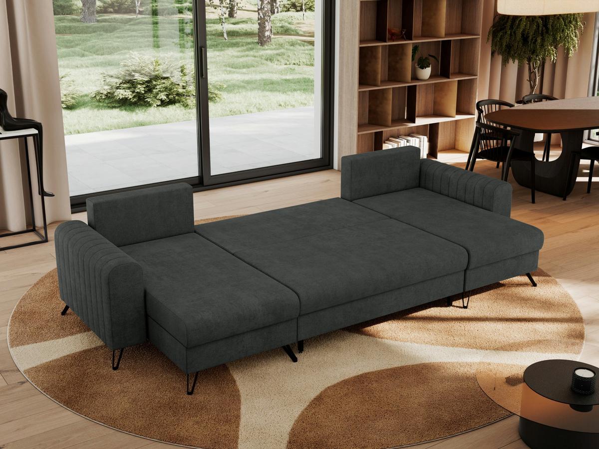 WOHNLANDSCHAFT AXEL U Struktur Dunkelgrau - Anthrazit/Schwarz, Textil/Metall (312/90/140cm) - MKS