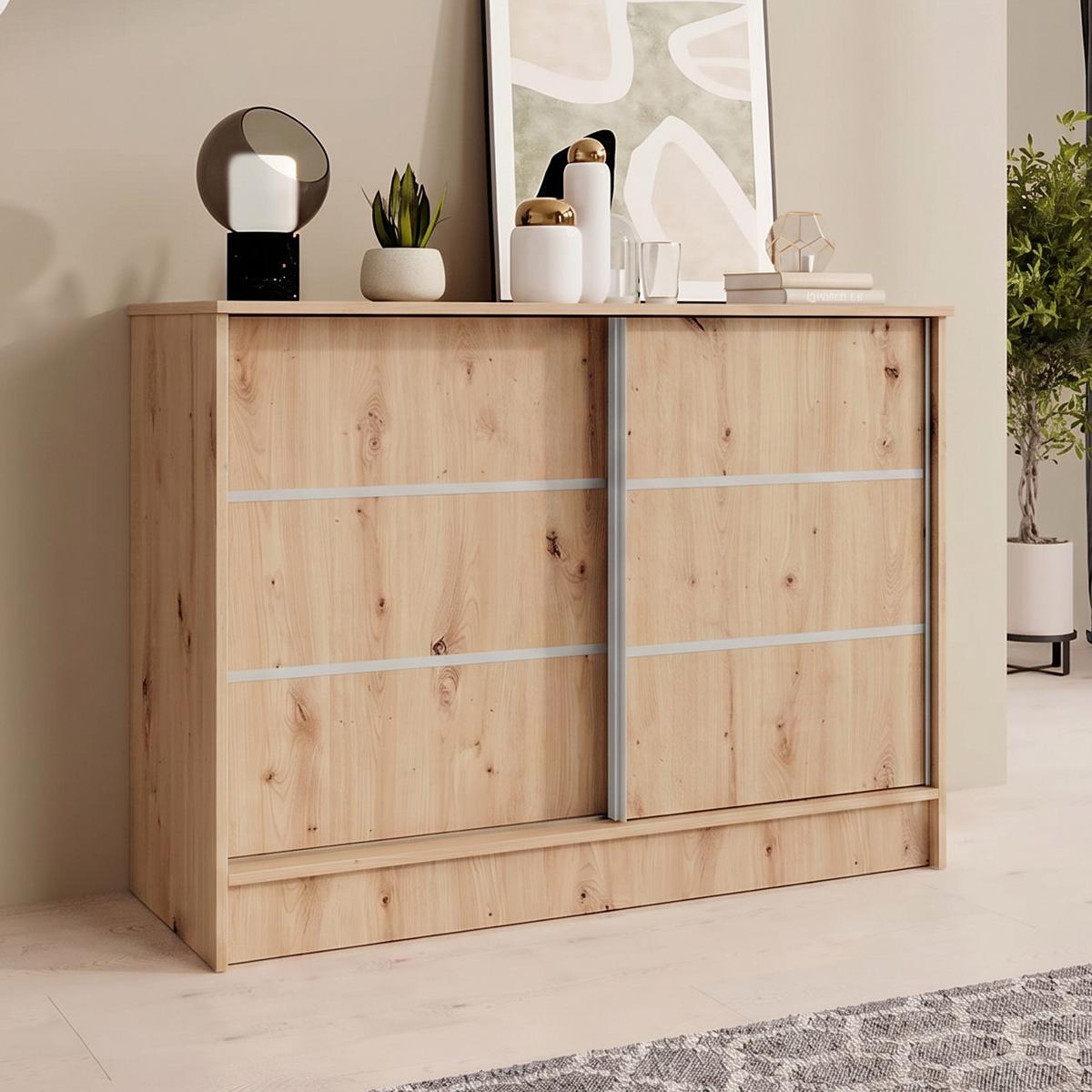 KOMMODE Mirela mit 2 Schiebetüren 100 cm, eiche Artisan - Eiche Artisan, Holzwerkstoff (101/85/43.5cm) - Beautysofa