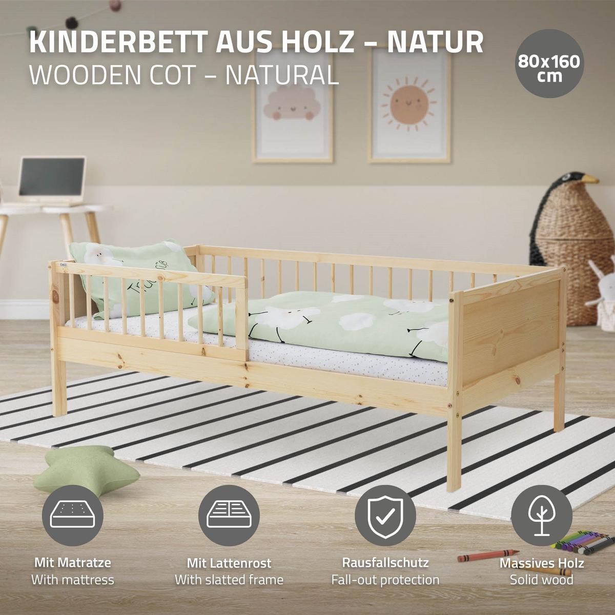 KINDERBETT mit Matratze 80x160 cm Natur - Naturfarben, Holz (80/160cm) - ML-DESIGN