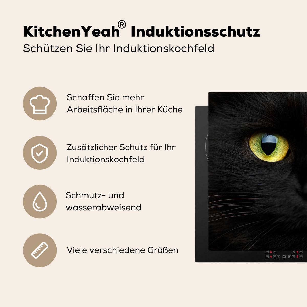 HERDABDECKPLATTE Katze - Augen - Gelb - Schwarz Herdabdeckung Induktionsfeld 70x52 cm - Schwarz, Kunststoff (70/52/0.2cm) - MuchoWow