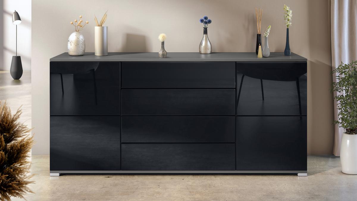 SIDEBOARD Rova Schwarz Hochglanz - Schwarz Hochglanz, Holzwerkstoff (166.5/75.5/35cm) - Vladon